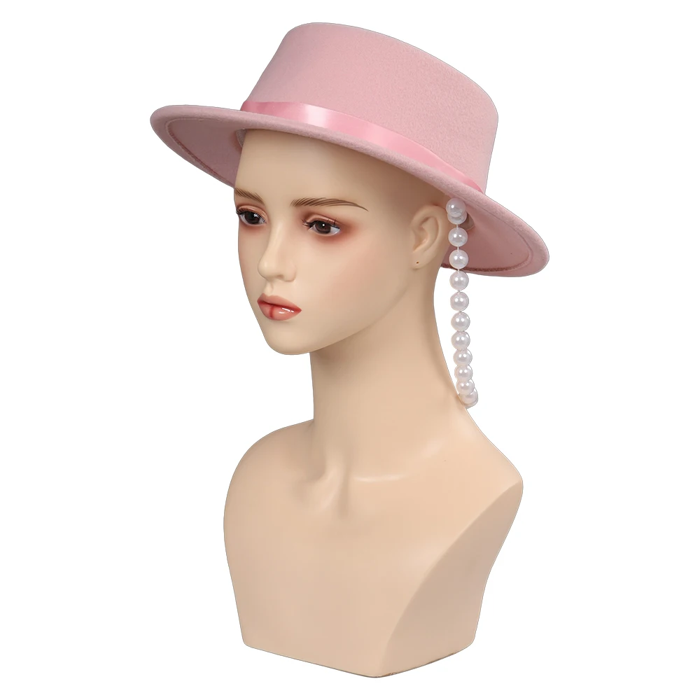 Barbier Margot Ken Cosplay Female Pink Pearl Chain Hat Cap for Women Girls Halloween Carnival Role Play Costume Accessories