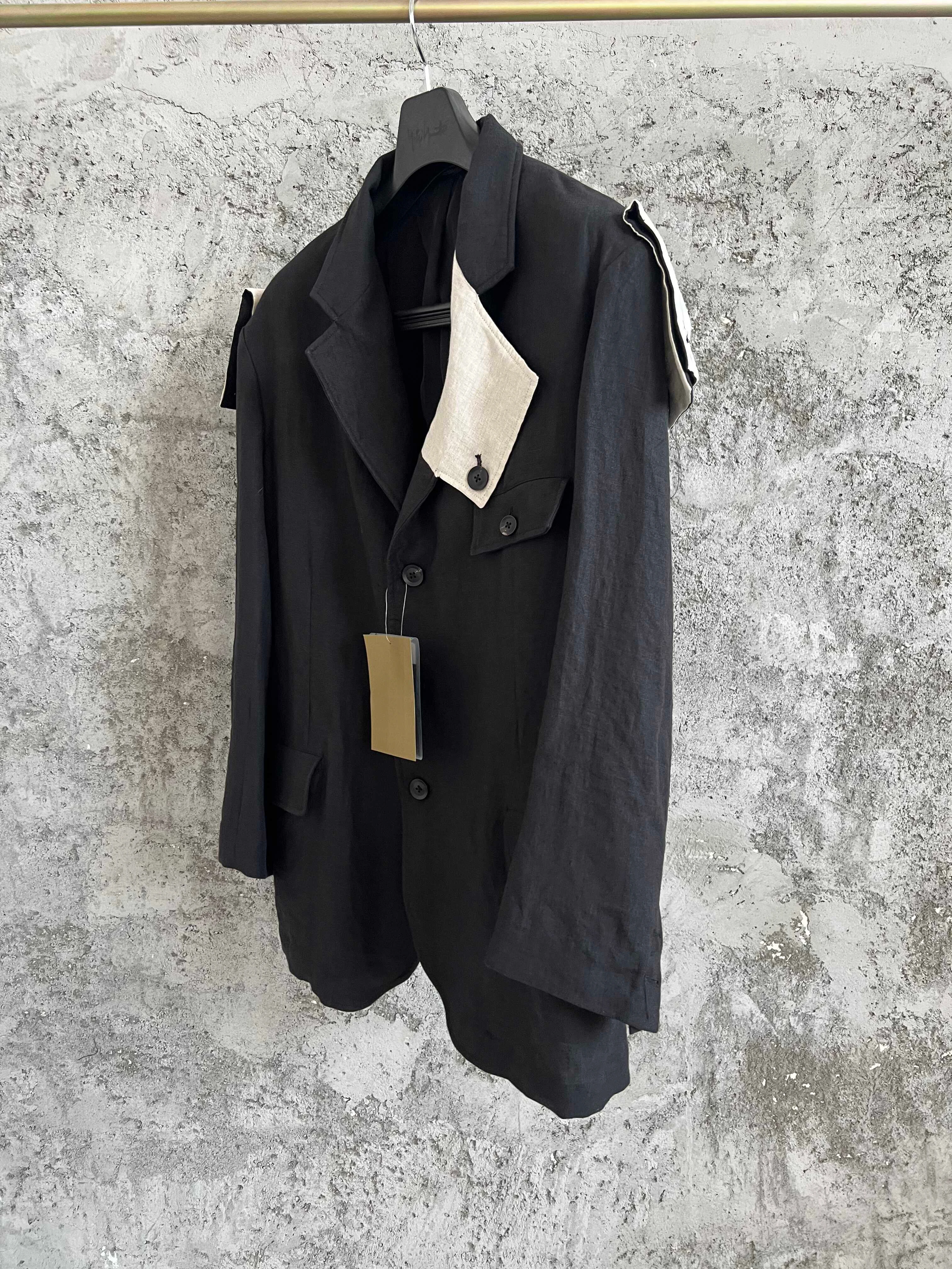 TOP-YAMAMOTO Eye Hand linen patchwork patchwork suit black and white irregular fringed suit jacket runway show