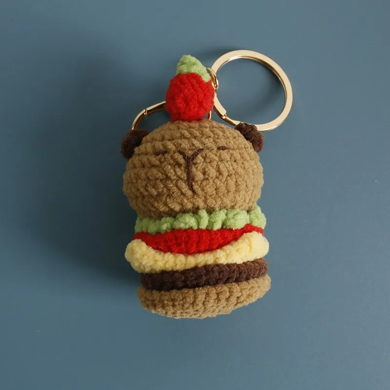 

Funny Hamburger Capybara Crochet Keychains Knitting Capybara Doll Keyrings For Car Keys Pendant Cute Knitted Kapibala Keychain