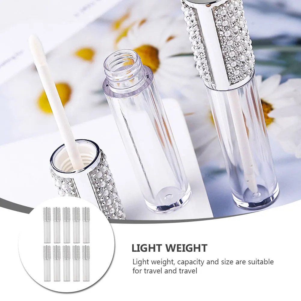10 Stück Glas-Lipgloss-Röhren, klare Perle, Diamant, leere, nachfüllbare Flaschen, tragbare Lippenbalsam-Behälter für den professionellen Einsatz