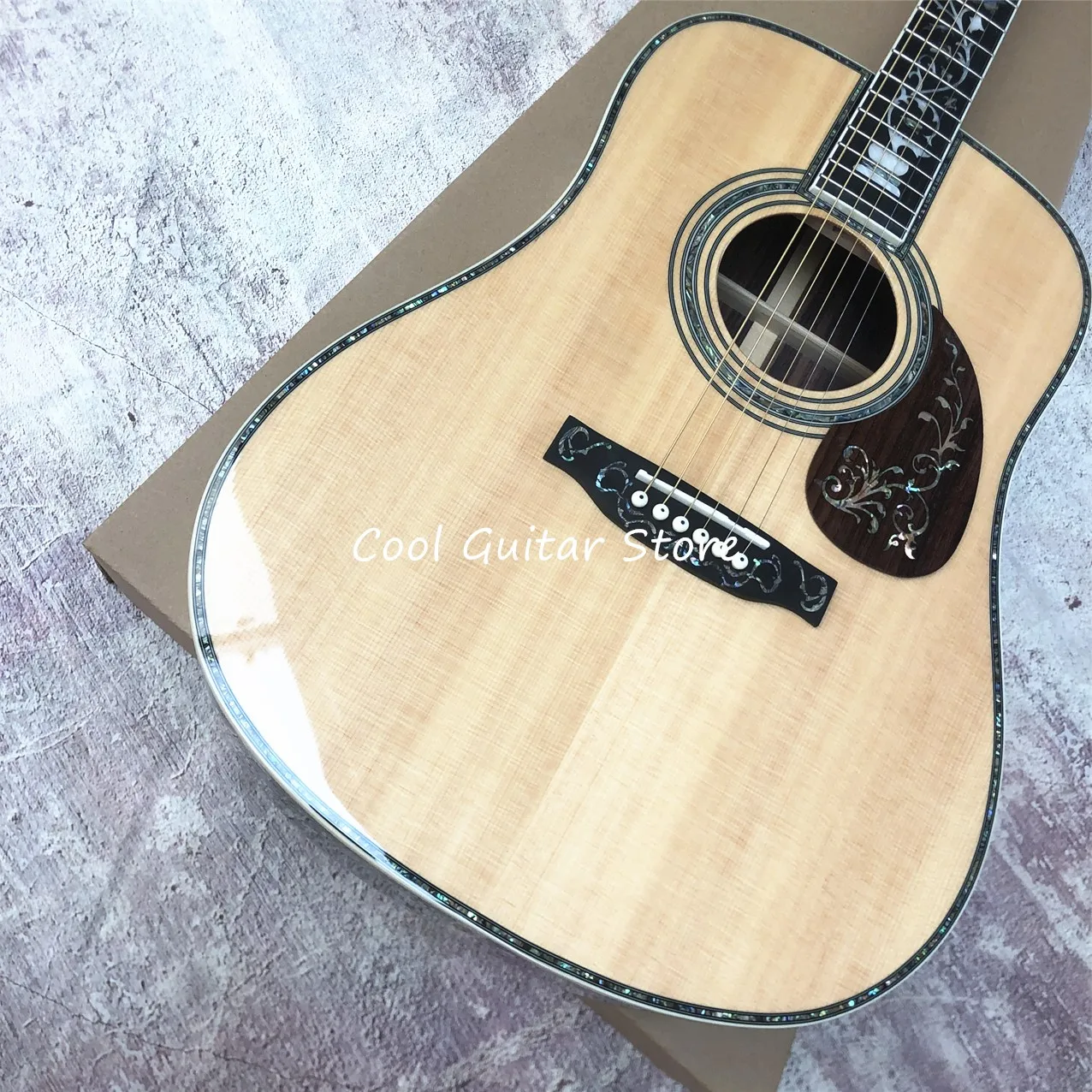 

2023 Solid Spruce Top 45 Model Acoustic Guitar Abalone Inlay,Wood Pickguard