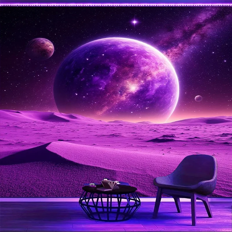 1PC Purple Planet Art Print Backdrop Banner, Bedroom Living Room Photo Background, Polyester, Home Decor, Wall Art