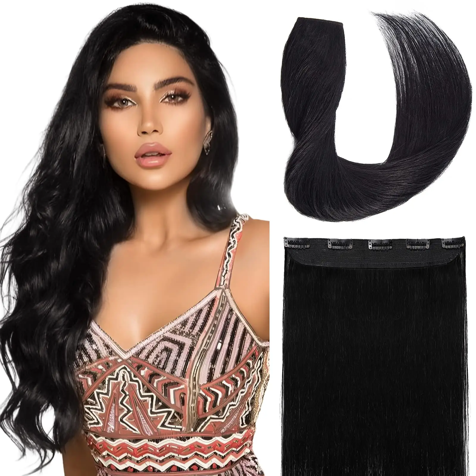 كليب في وصلات الشعر شعر بشري حقيقي 1 قطعة 26 بوصة ريمي وصلات شعر بشرية كليب ins 5 مقاطع 3/4 كامل الرأس # 1ب