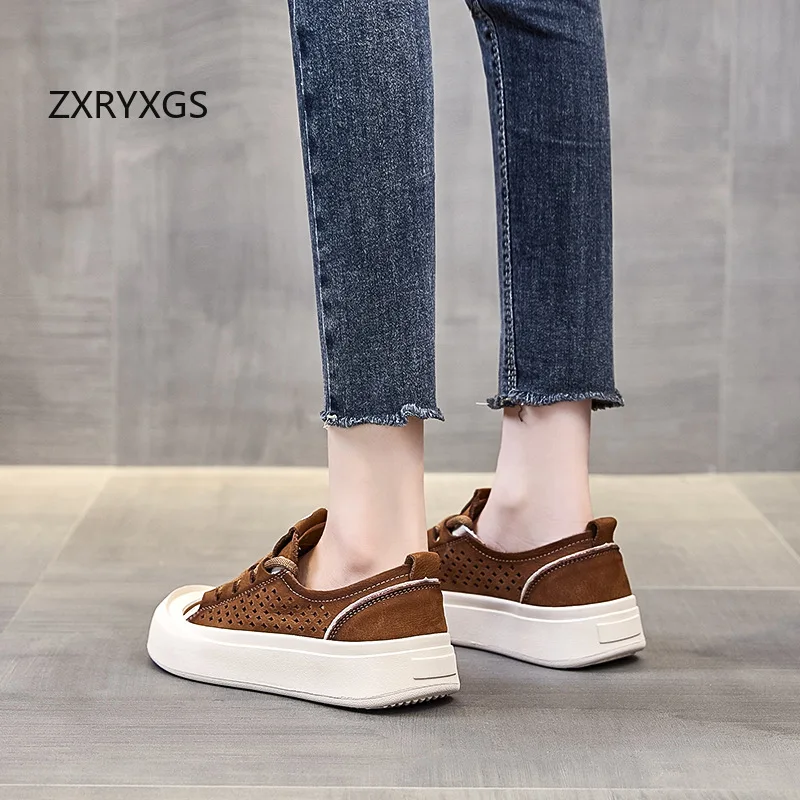 ZXRYXGS 2024 New Genuine Leather Hollow primavera estate Sneakers scarpe basse scarpe da ginnastica Casual comode e traspiranti di grandi dimensioni marea