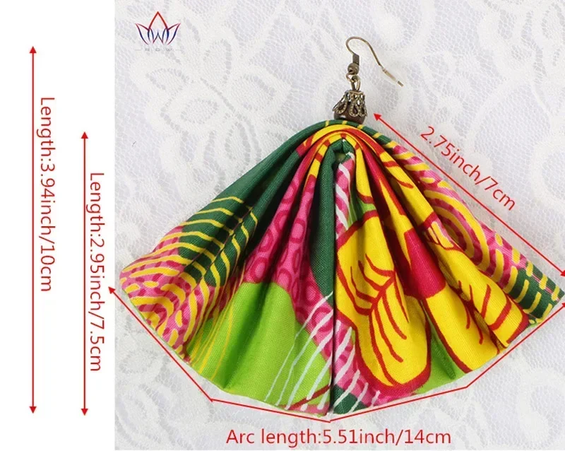 BRW 2023 Fabric African Earrings Ethnic Ankara Earrings Fan Shape African Print Earring For Women Ankara Handmade Jewelry WYA081