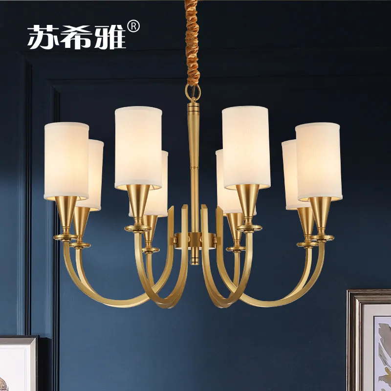 a-1  All copper chandelier simple modern creative living room atmosphere country restaurant villa study lamp
