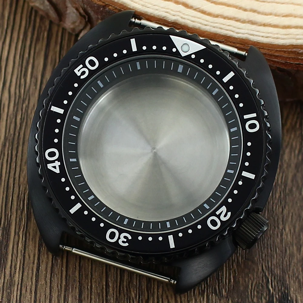 Watch Modify Parts Black Watch Case 45mm Sapphire Glass For Seiko NH35 NH36 4R36 Mod Big Abalone 120 Clicks parts Turtle King