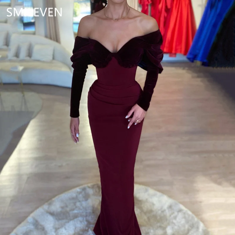 

Smileven Black And Burgundy Mermaid Prom Dress Elegant Off Shoulder Evening Gowns Backless Cocktail Dress Gift Customized 2024