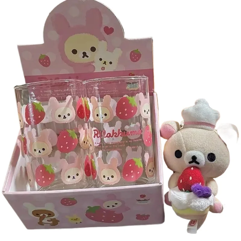 Rilakkuma Glass Cup Cute Cartoon Strawberry Transparent Drinking Cup For Coffee Milk Juice Daily Home Use For Adults view 5
