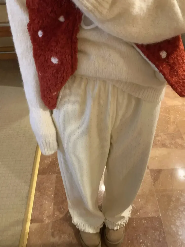 Japanse Leuke Polka Dot Gedrukt Corduroy Broek Vrouwen 2025, Nieuwe Schimmel Rechte Veelzijdige Broek Y2k Streetwear