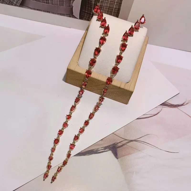 Bilincolor Fashion Cubic Zirconia Simple Long Tassel Earring for Women