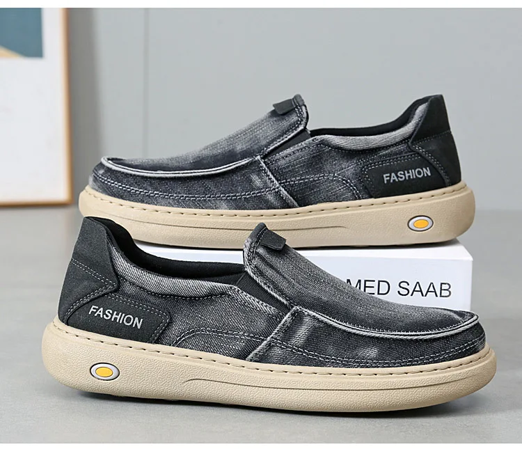 Herren Vintage Denim Slip-On Casual Loafer, weiche, dicke Sohle, atmungsaktiv, leicht, rutschfest, bequem, flache Alltagsschuhe zum Gehen – Detail 18