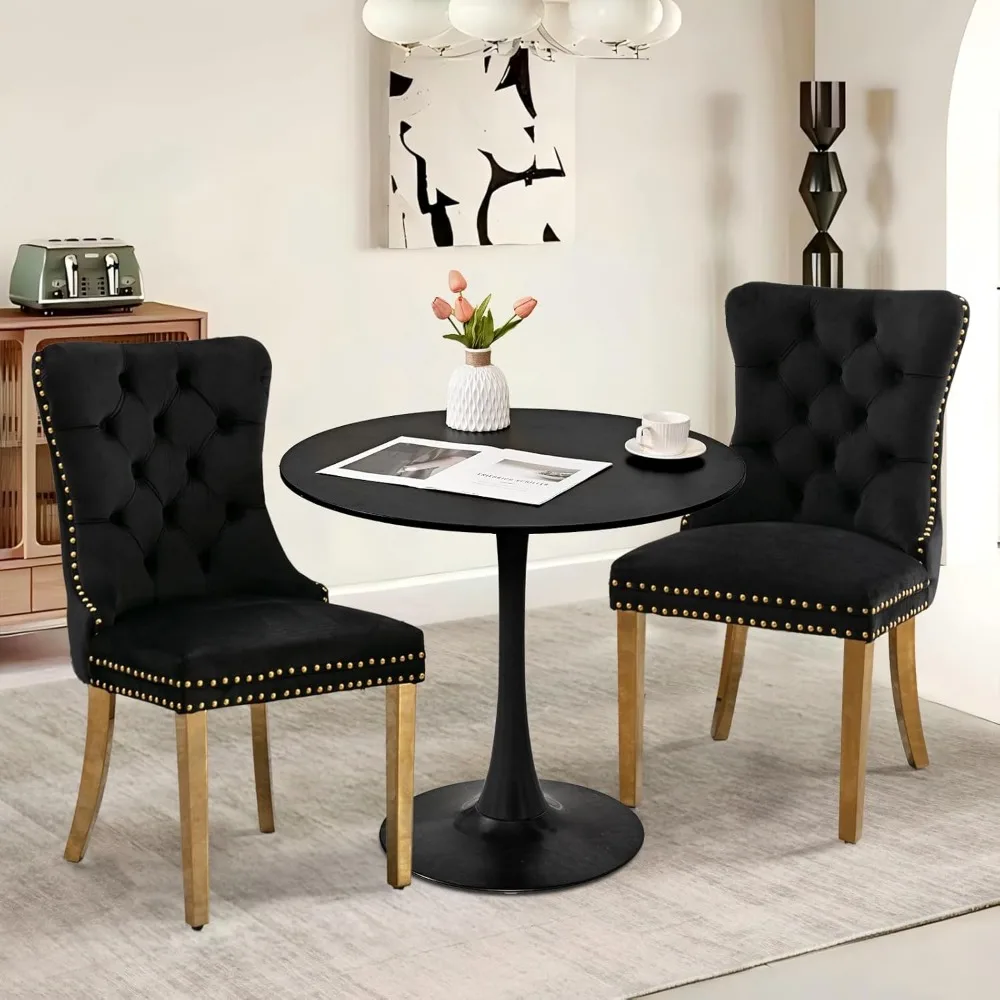 

Обеденный стол и набор обеденных стульев 31,5 дюйма, черный круглый стол и 2 стула с бархатной обивкой и золотыми ножками для кухни, столовой
