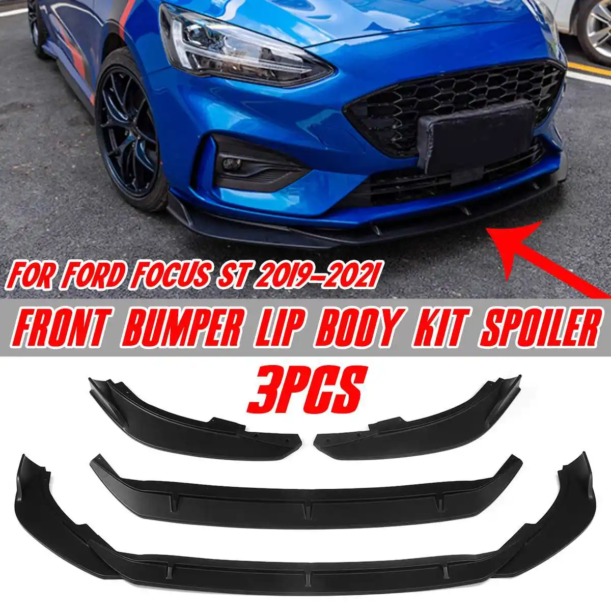 Glossy Black Car Front Bumper Lip Splitter Diffuser Protector Spoiler Deflector Lips Guard For Ford Focus ST 2019 2021