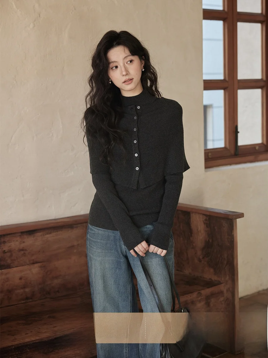 

Зимний женский корейский вязаный комплект-двойка Ximen: свитер с высоким воротником и длинными рукавами, стандартный крой