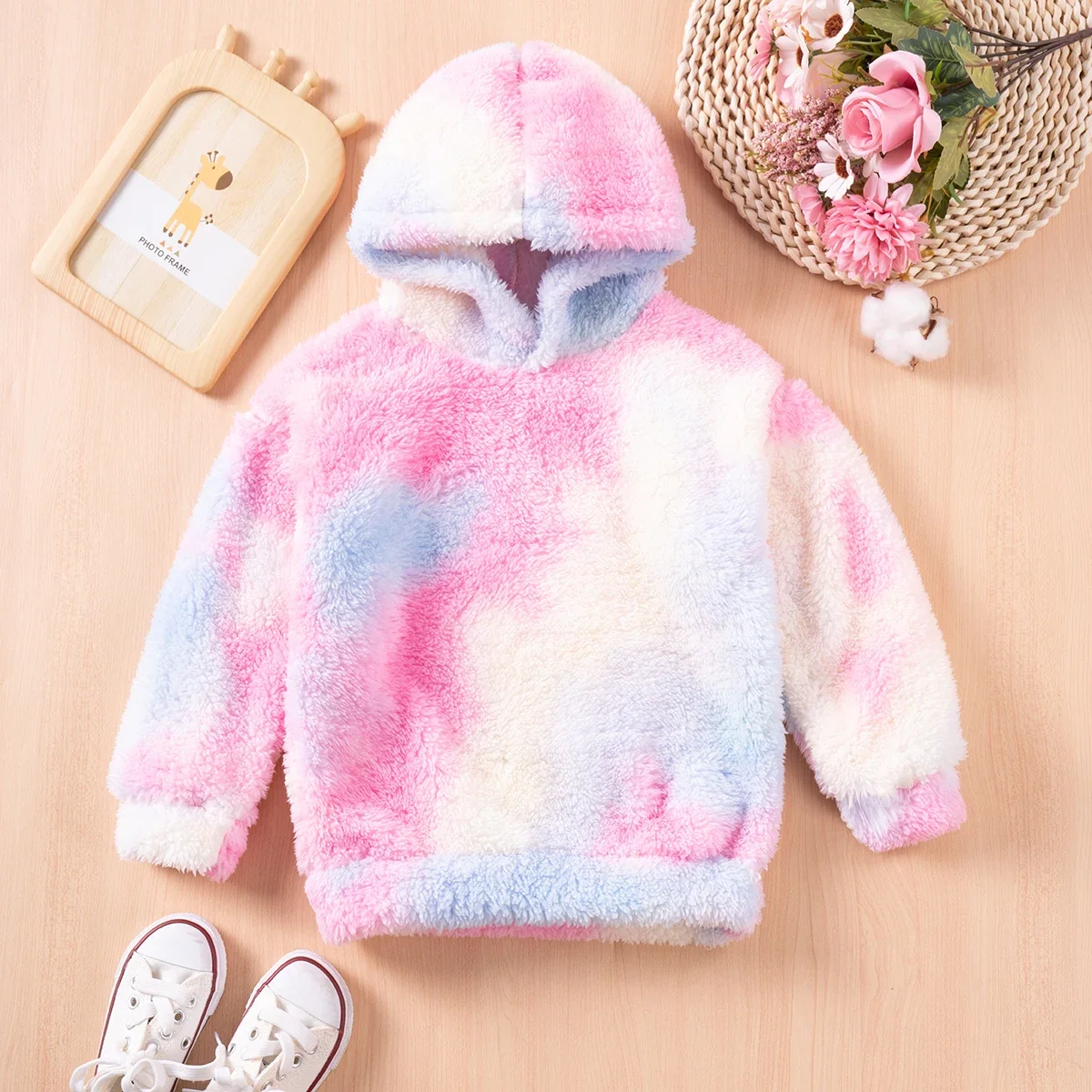 Toddler Girls' Autumn/Winter Hooded Sweater Plush Warm Illusionary Colorful Knitting Craft Casual Fashion Wear Daily Wear