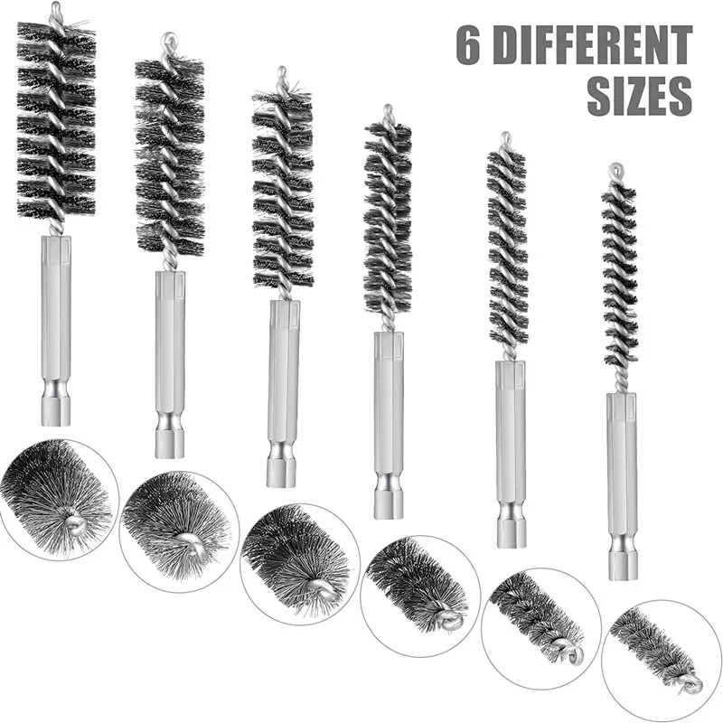 Steel Bore Wire Brush Twisted Wire Stainless Steel Cleaning Brush with Handle 1/4 Inch Hex Shank for Power Drill Impact Driver