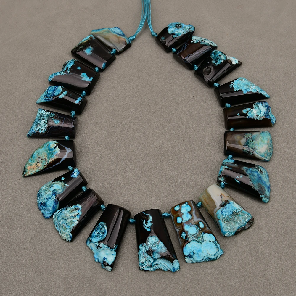 

APDGG Blue Black Ocean Agate Stone Slab Nugget Top Drilled Gems Loose Beads 16'' Jewelry Making DIY