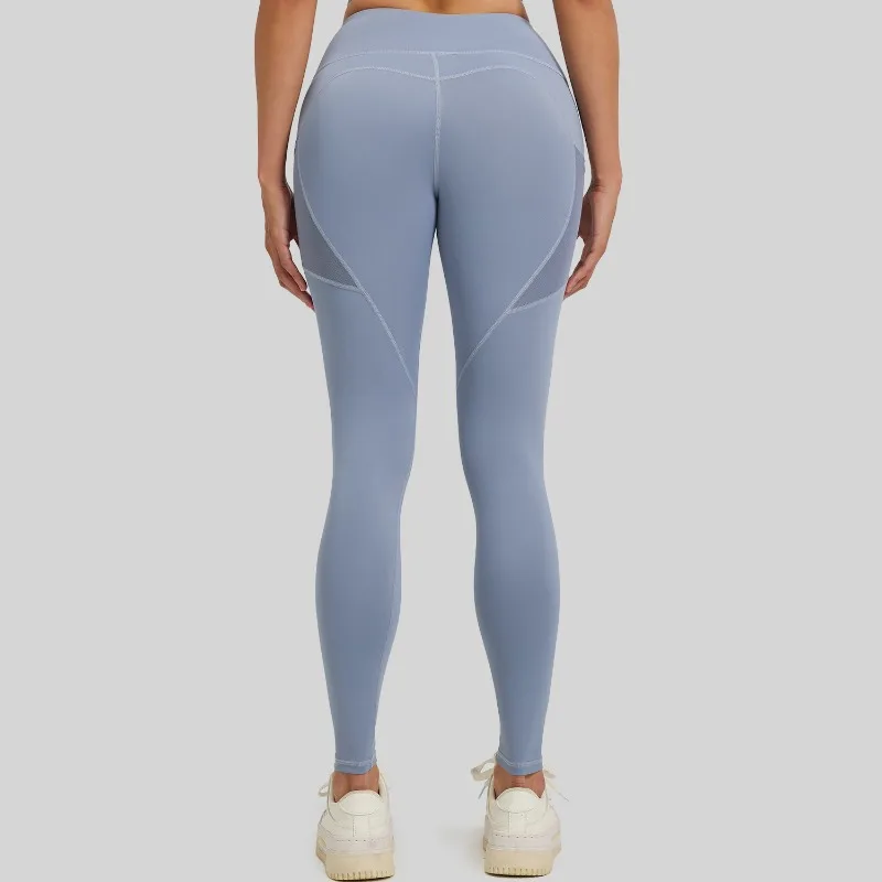 2025 خريف جديد شبكة الجانب جيب الرياضة سراويل رياضية الجري تمتد عالية الخصر و الورك رفع اليوغا السراويل النسائية طبعة رقيقة