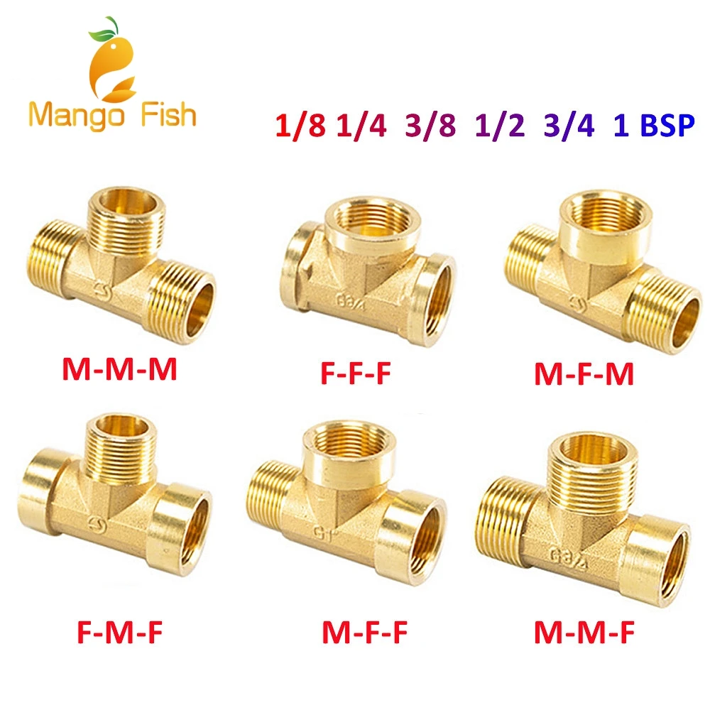 Pneumatyczne hydrauliki mosiężne złączki rurowe gwint męski/żeński 1/8 "1/4" 3/8 "1/2" BSP typ trójnika złączki miedziane woda olej gaz Adapter