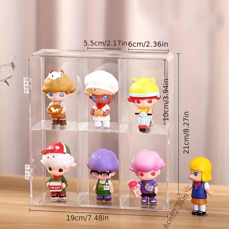 1pc Clear Display Box, 6-Grid Display Shelf For Figure Doll, Transparent Hand-made Ornament Display Box, For Home Room Living Ro