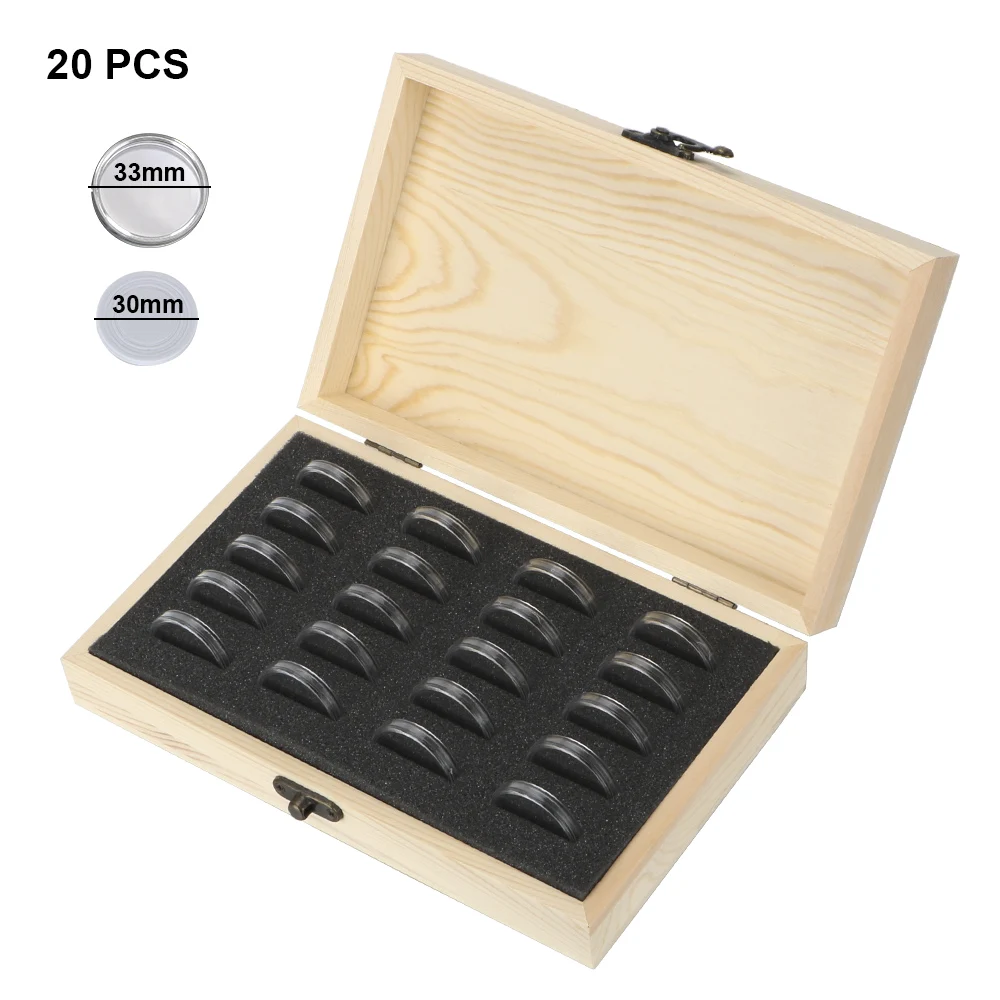 Adjustable Antioxidative Wooden Commemorative Coin Collection Case with Adjustment Pad Coins Storage Box