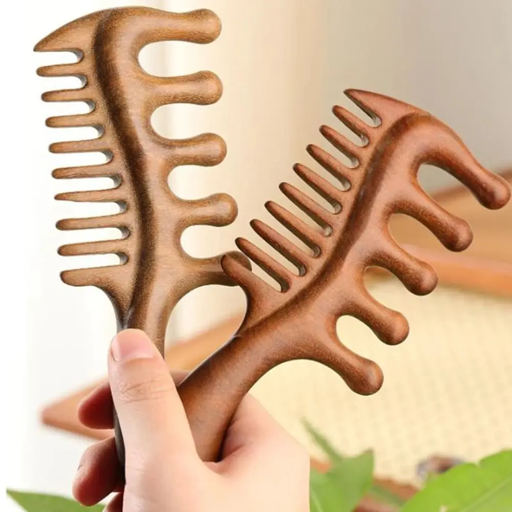 Large Tooth Scalp Massage Comb Wide Thick Anti-Static Wooden Scalp Massager Dual-purpose Blood Circulation