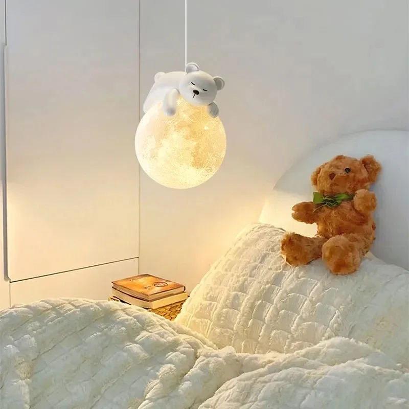 Imagem -02 - Modern Cartoon Bear Led Pendant Lâmpadas para o Quarto do Miúdo Cabeceira Sala de Jantar Criança Lustre Creative Home Decor Iluminação