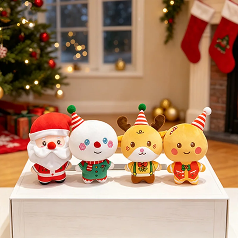 Cute Santa Claus & Elk Snowman Gingerbread Man Plush Toys Reindeer Stuffed Doll Xmas Home Decor Holiday Gift for Kids Birthday