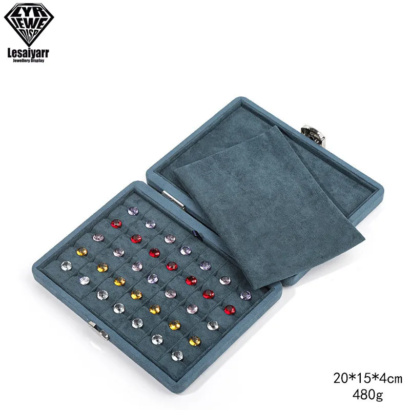 Quality 35Slots Diamond Storage Box PU Gemstone Organizer Exhibition Case Gems Packaging Carring Box Stone Showcase Velvet