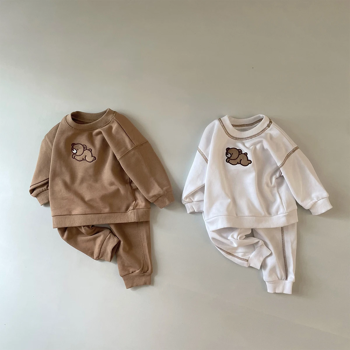 2PCS Autumn Newborn Baby Clothes Boys Girls Long Sleeve Pullover+Pants Little Bear Embroidery Sweatshirt Casual Set Infant Suit