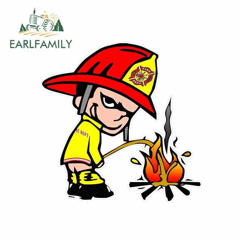 EARLFAMILY 13cm X 13cm For Fireman Pee On Fire Lewd Funny Offensive Funny Car Stickers Vinyl Helmet JDM RV VAN Car Accessories