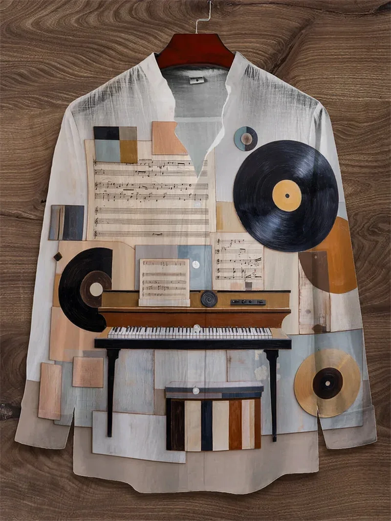 

Men's Ethnic StyleLinen Cute Cat Printed Casual Shirt 3D Animal Printed Classic Long Sleeve Fashion Hawaiian Men's Shirt Top