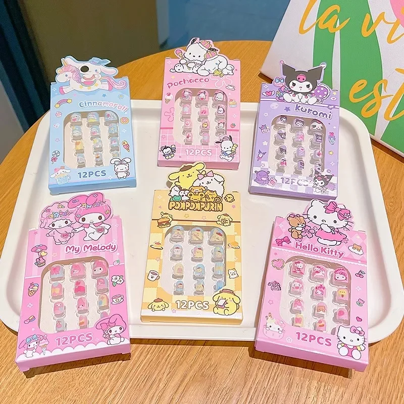 New Sanrio Children's Nail Patch Cartoon Hello Kitty Cinnamoroll Kuromi Cute Detachable Nails Sticker Girls Lovely Nail Stickers