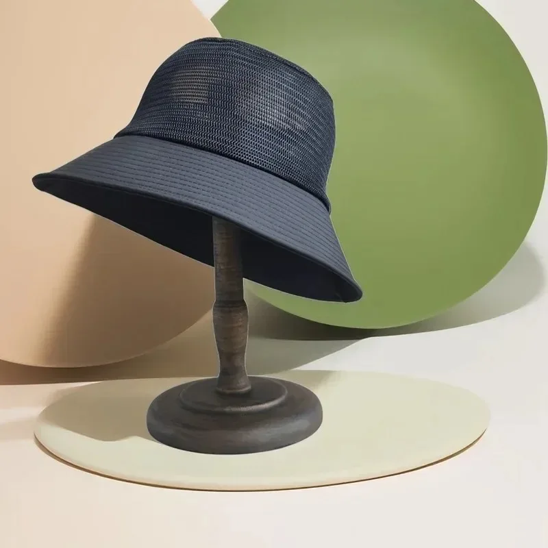 

Summer Full Mesh Fisherman Hats for Men Wide Brim Headgear Men's Cap Solid Color Cool Breathable Panama Caps Sunshade Bucket Hat