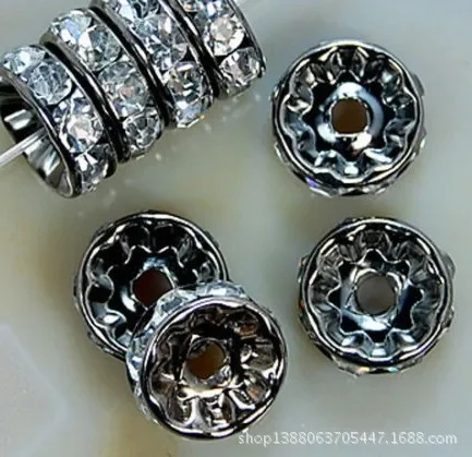 100Pcs/Lot 4/6/8/10/12mm Metal Rhinestone Crystal Rondelles Bead Loose Spacer Beads  Bracelet Accessories n3