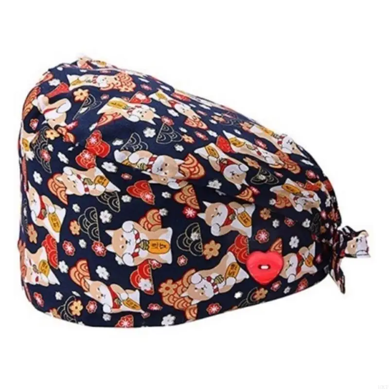 3 chiếc mũ làm việc có nút băng thấm mồ hôi Hoạt hình có thể điều chỉnh dây buộc phía sau Mũ Bouffant