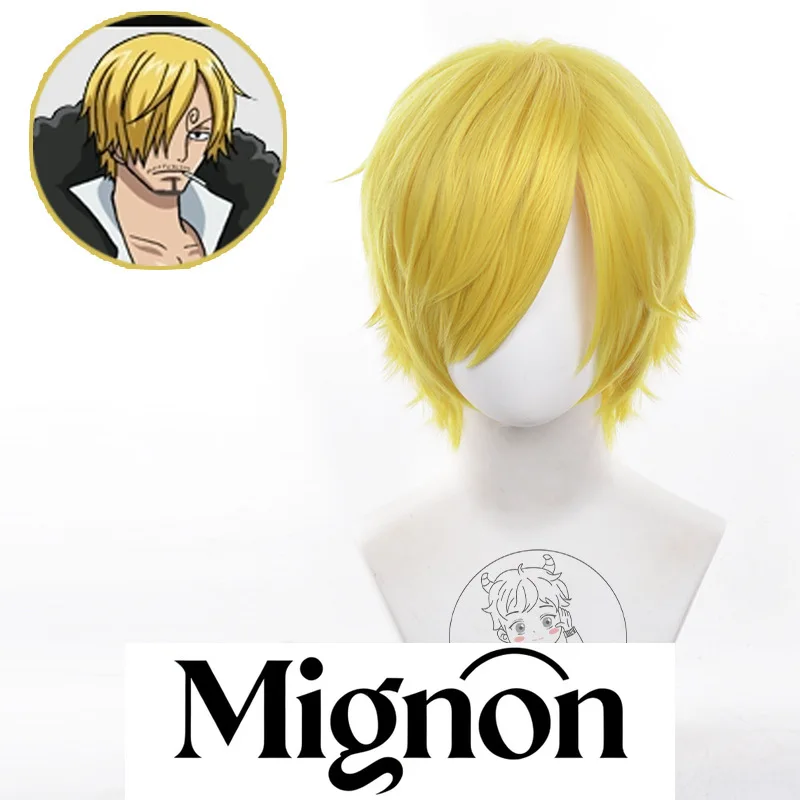 

Миньон Санджи Косплей Парик Разработанные Корни Боковая Часть Короткие Волосы Золотисто-Желтый Подарок на Хэллоуин