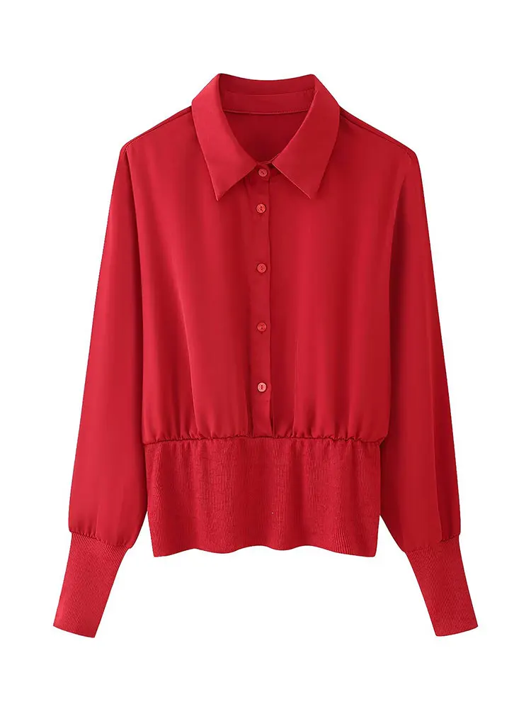 

TRAFZA 2025 Spring Shirt For Women Fashion Red Long Sleeves Loose Blouses Woman Buttons Versatile Casual Female Tops Clothing