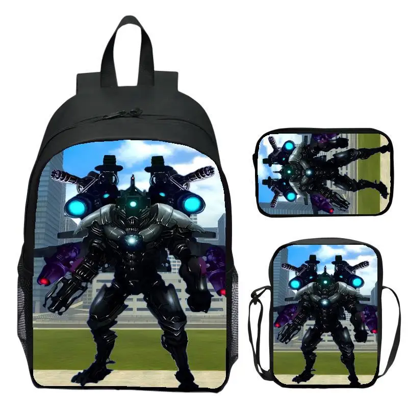 Skibidi Toilet three piece set children's backpack Titan monitoring person elementary school backpack shoulder bag pencil case