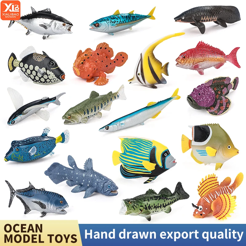 Small Marine Ocean Animal Action Figures Set PVC Sea Life Models Educational Toy Stonefish Salmon Flying Fish Tuna