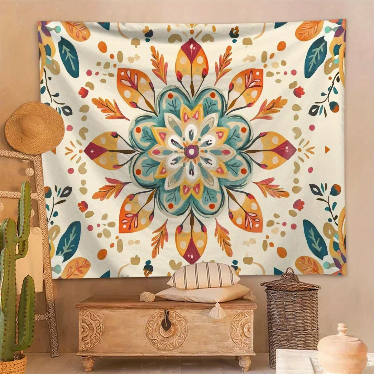 One Piece Bohemian Mandala Tapestry Polyester Thin Peach Skin Knitted Wall Hanging Decorative Room Decor Living Room Decor