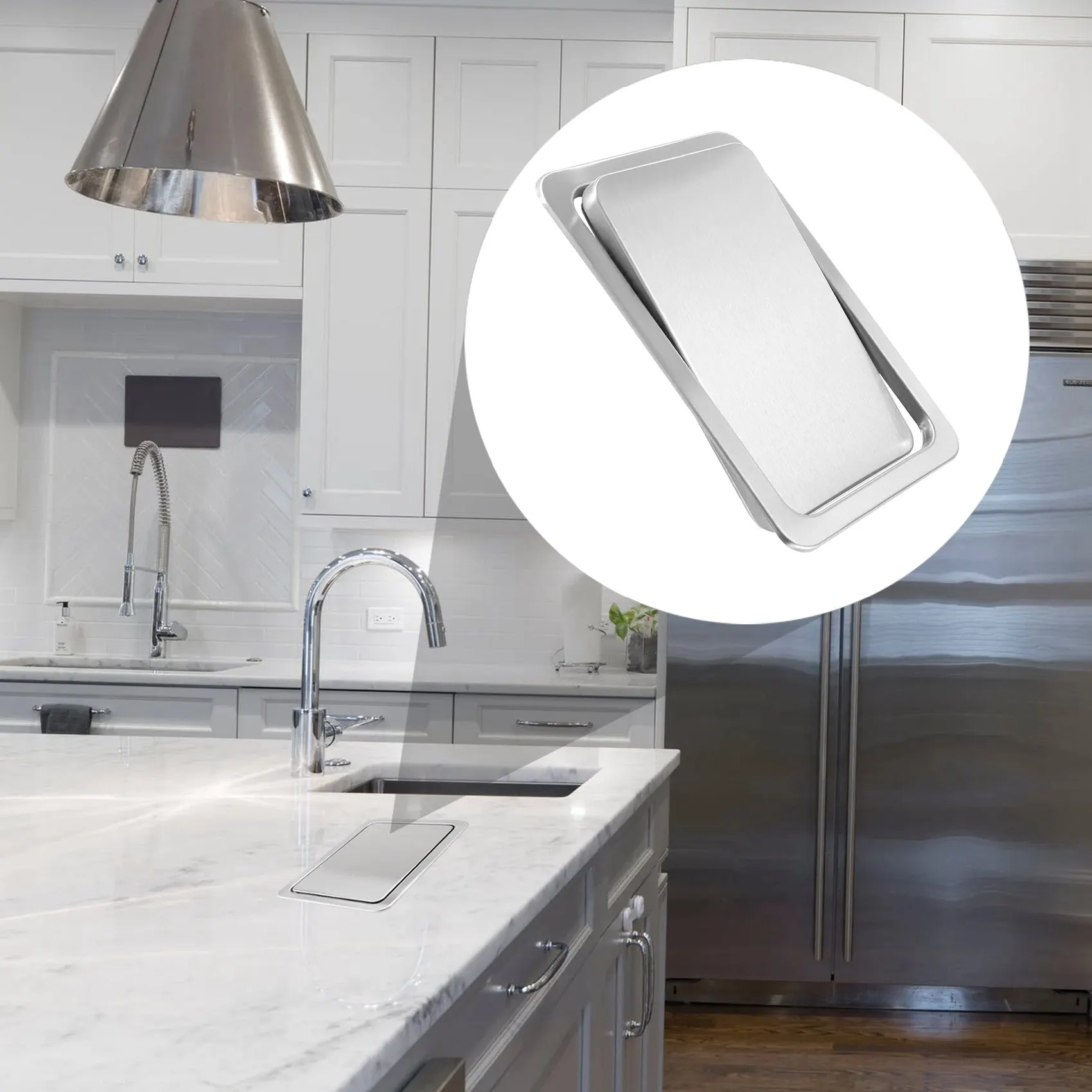 B-est Stainless Steel Garbage Flap Lid Trash Bin Cover Flush Built-in Balance Swing Flap Garbage Lid for Kitchen Counter Top B