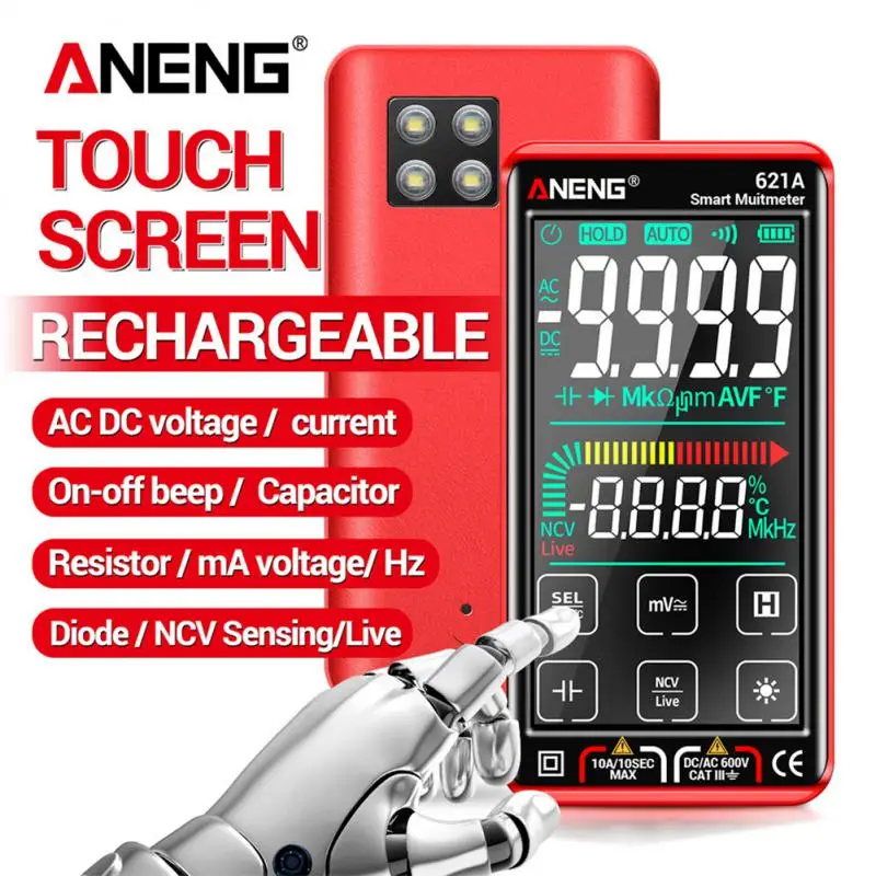 

ANENG 621A Smart Digital Multimeter Touch Screen Multimetro Tester transistor 9999 Counts True RMS Auto Range DC/AC 10A Meter