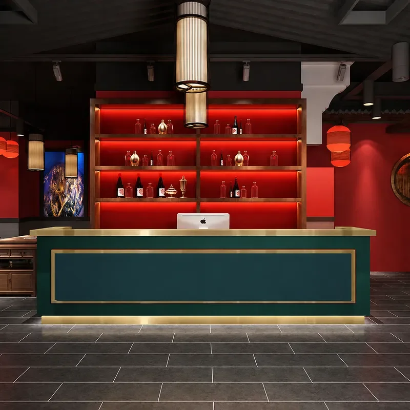 Stainless Steel Checkout Counter for Hot Pot BBQ Malatang Restaurant Dining Bar Hotel Reception Desk Modern Chinese Style