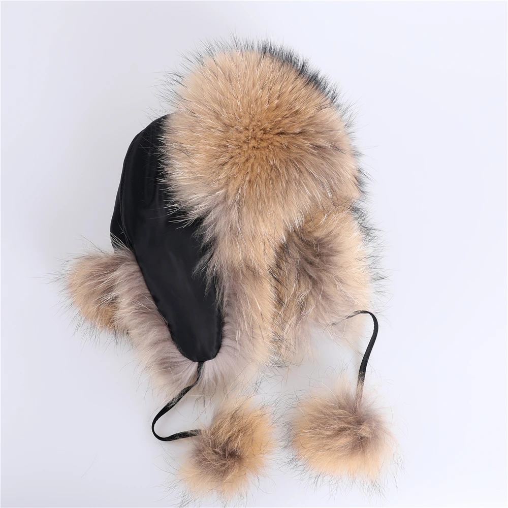 100% vera pelliccia di volpe cappello da donna russo Ushanka Aviator trapper neve sci cappello caps paraorecchie inverno pelliccia di procione