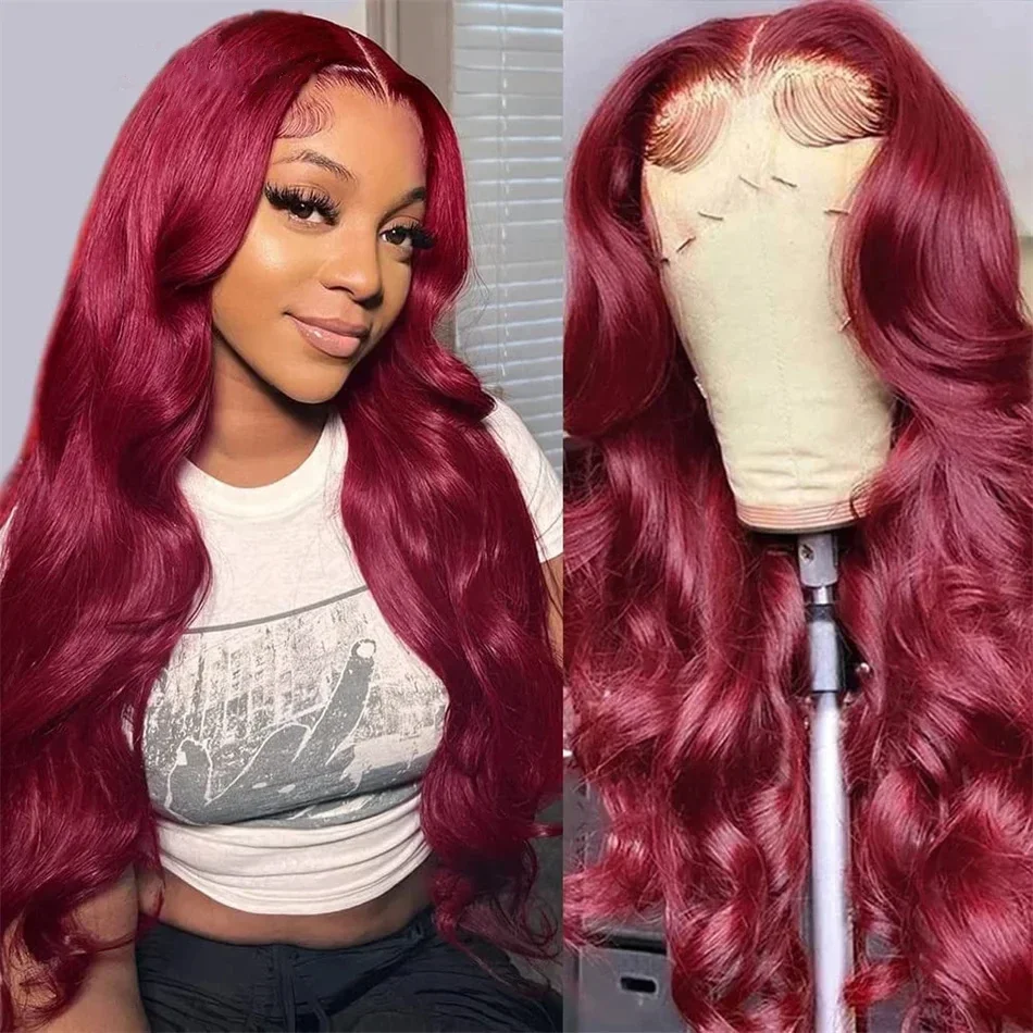 

40inch 250% Burgundy 99J 13x4 Body Wave Lace Front Human Hair Wig Pre Plucked Red Colored 13x6 HD Lace Frontal Wigs For Women