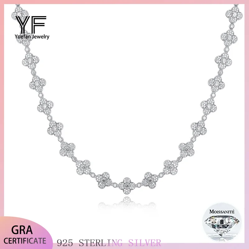 

S925 Silver Moissanite Cuban Necklace for Women 15mm Gold-Plated 18K Gold D VVS-Certified Hip Hop Flower Jewelry