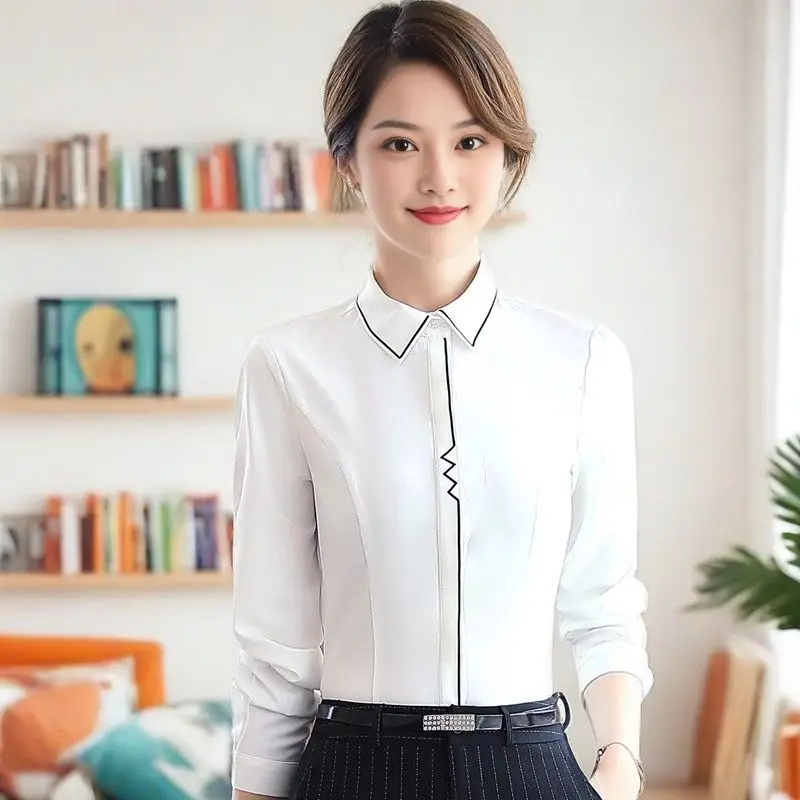 Camisa de terno profissional primavera outono novo branco moda manga comprida workwear coreano camisa fina workwear interior