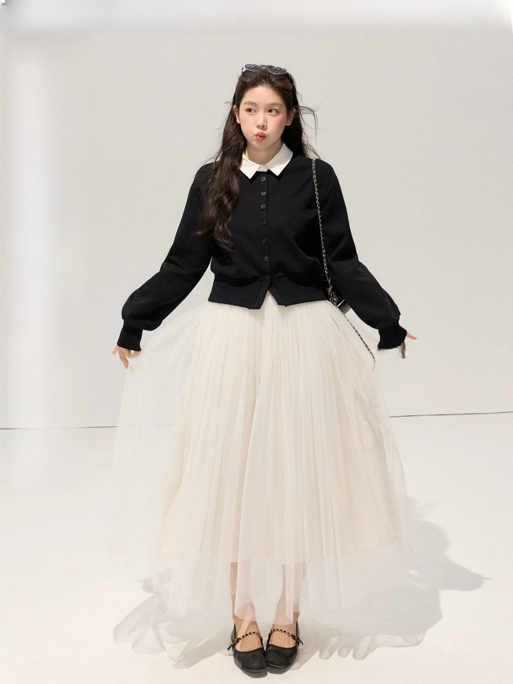 

Комплект JULULOOK White Pear больших размеров: вязаный кардиган с открытыми плечами, сетчатая юбка, юбка-миди А-силуэта на одной пуговице, модный весенний наряд